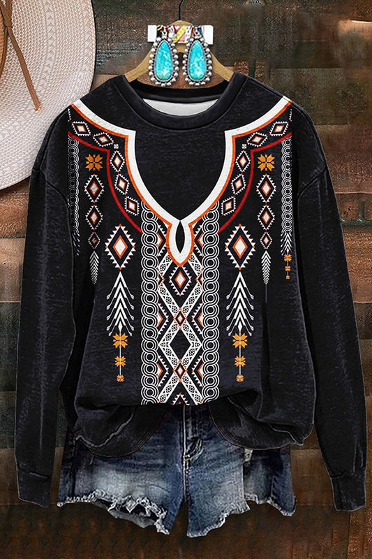 Retro Western Aztec Print Sweatshirt