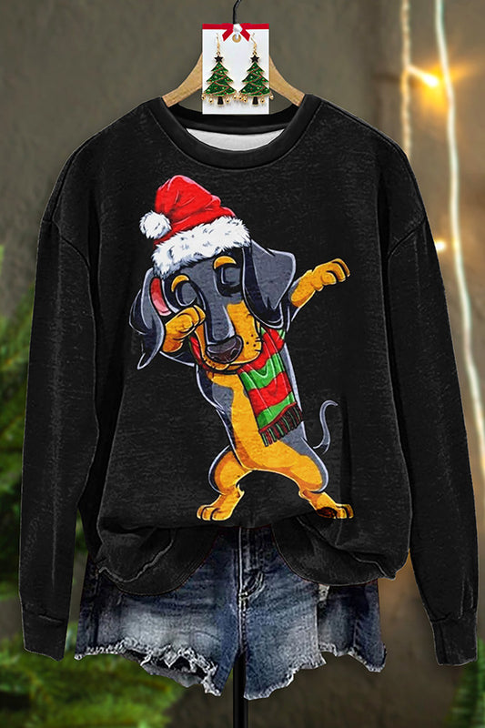 Pretty Dog Christmas Print Sweatshirt