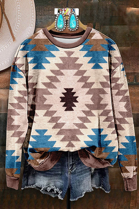 Retro Western Aztec Print Sweatshirt