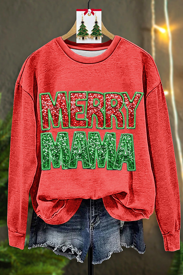 Shiny Merry Mama Sequin Print Sweatshirt