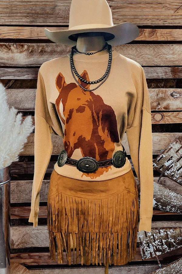 Vintage Horse Print Sweater