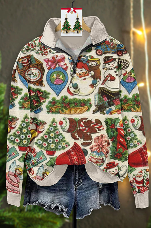 Vintage Christmas Zip-Up Sweatshirt