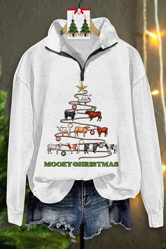 Vintage Western Cow Christmas Zip-Up Sweatshirt