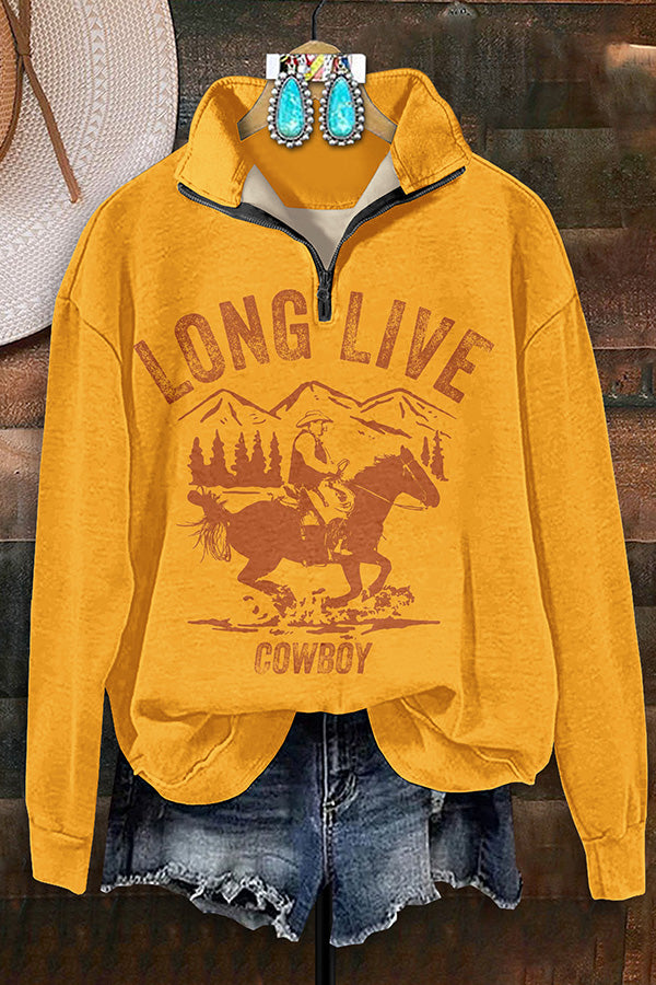 Retro Western Cowboy Zipper Sweatshirt