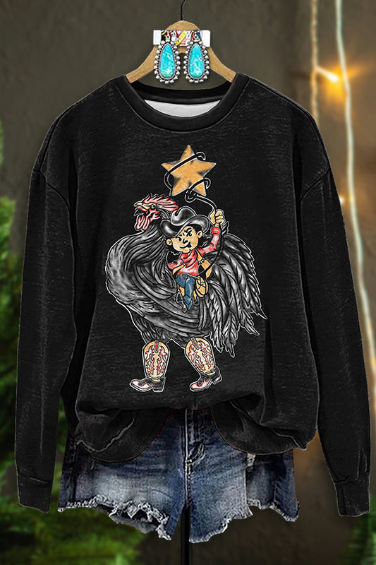 Retro Western Christmas Chicken Sweatshirt