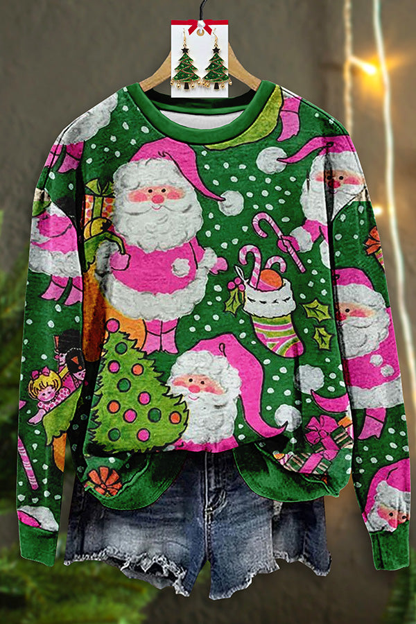 Vintage Santa Claus Print Sweatshirt