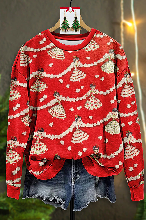 Retro Christmas Print Sweatshirt