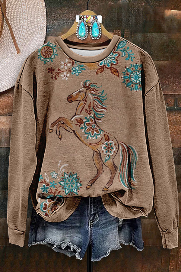 Vintage Western Horse Print Sweatshirt