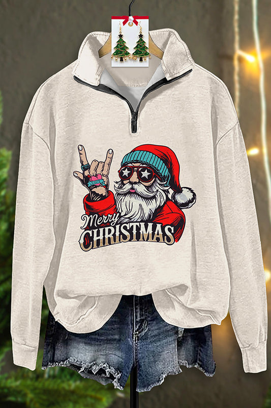 Vintage Santa Palooza Print Zip-Up Sweatshirt