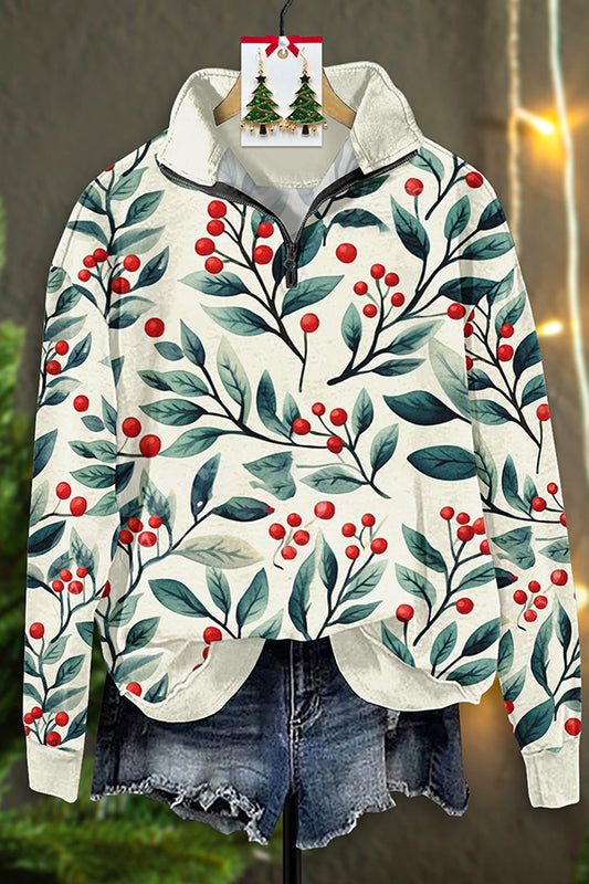 Vintage Western Christmas Ornament Print Zip-Up Sweatshirt