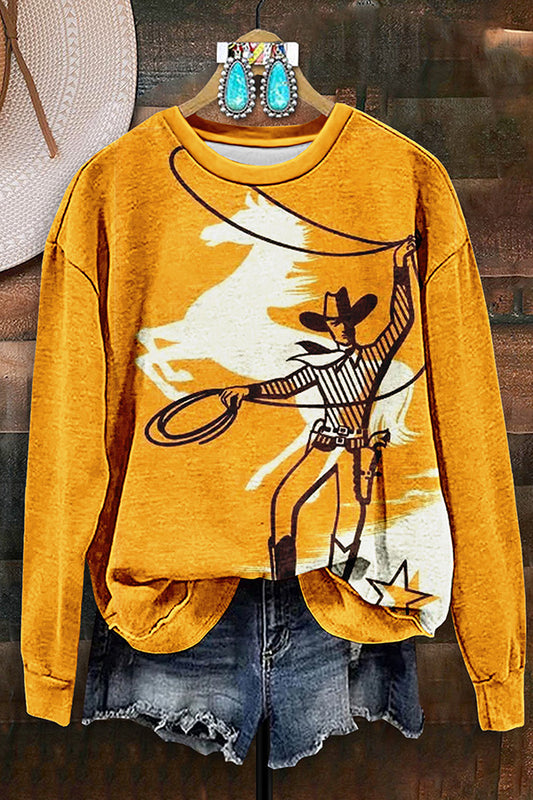 Retro Western Cowboy Print Sweatshirt