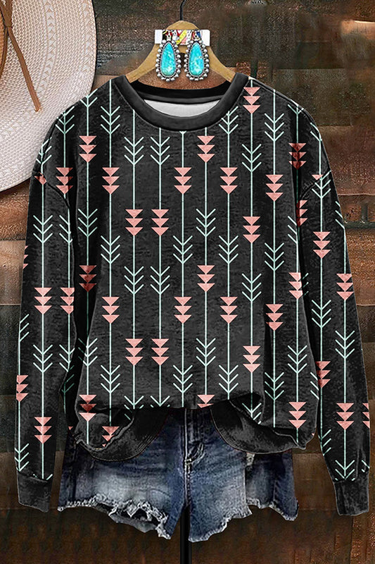 Retro Western Aztec Arrow Print Sweatshirt