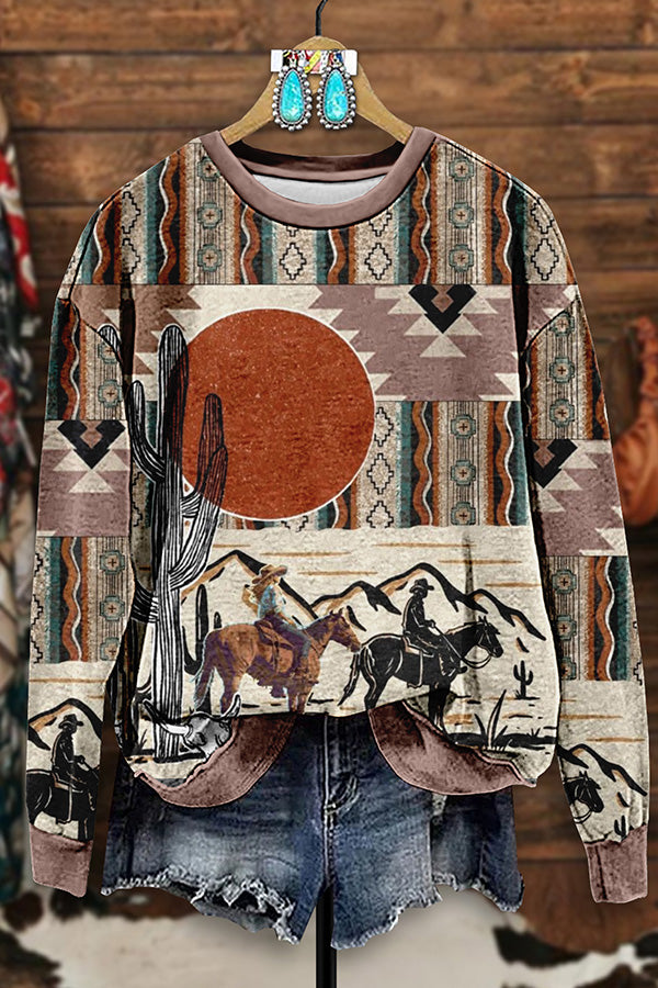 Retro Western Racing Print Sweatshirt