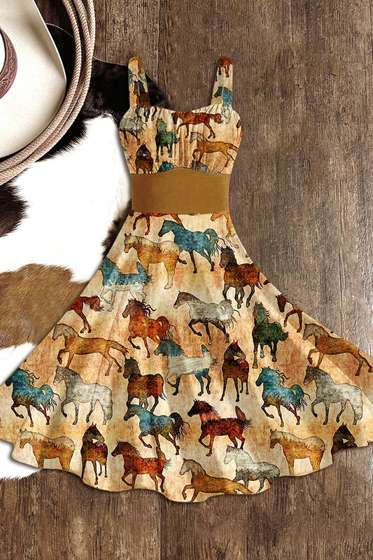 Horse Art Prints Backless Dress