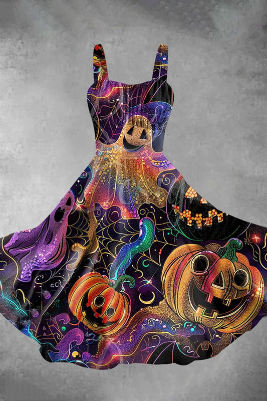 Psychedelic Ghost and Pumpkin Art Print Dress