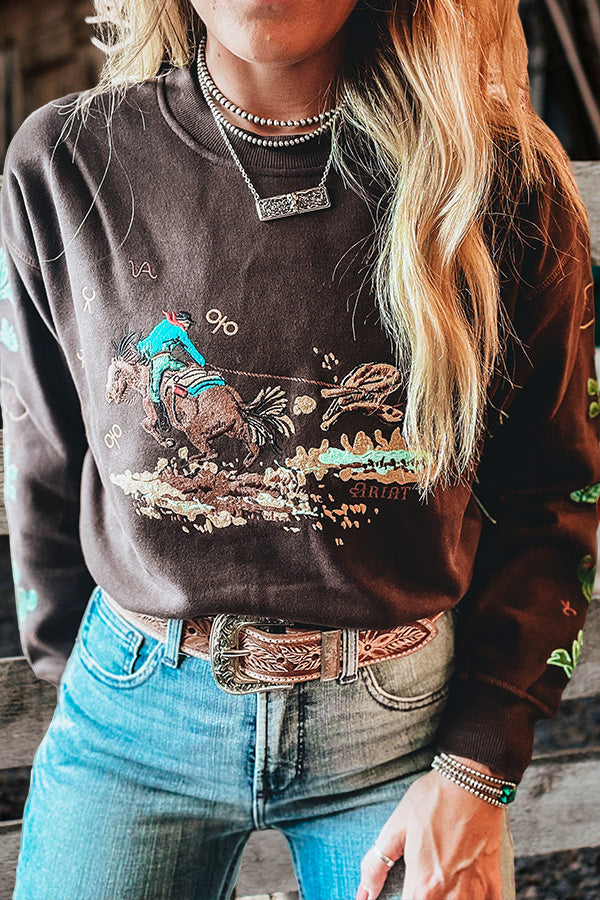 Vintage Western Denim Print Sweatshirt