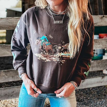 Vintage Western Denim Print Sweatshirt