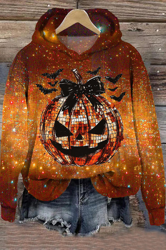 Halloween Pumpkin Bow Star Print Long Sleeve Top