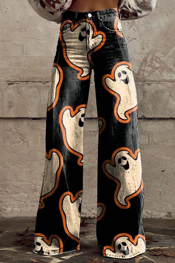 Halloween Ghost Art Print Casual Wide Leg Pants