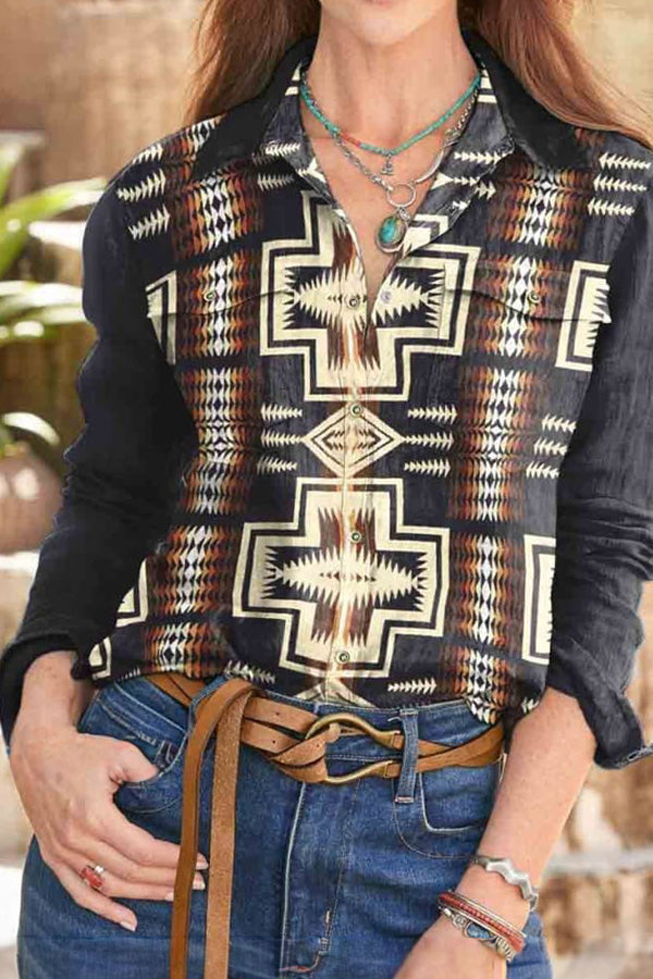 Casual Aztec Print Long Sleeve Comfortable Shirt