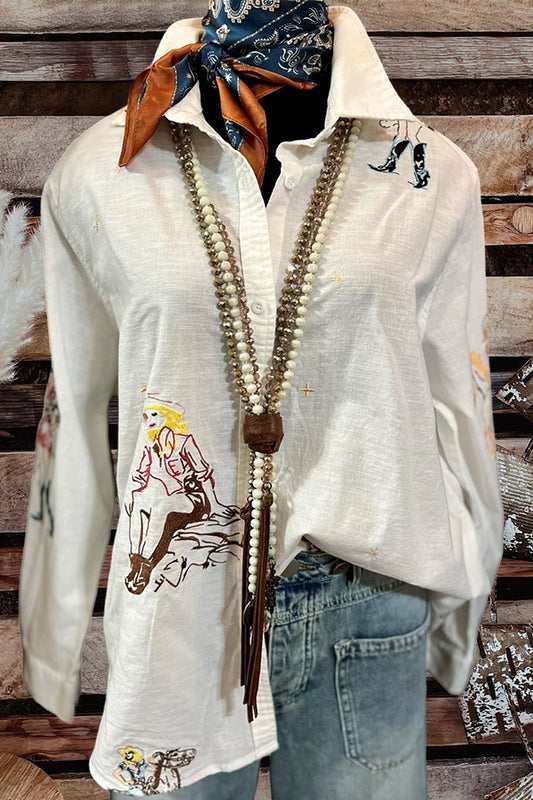 Vintage Western Cowgirl Print Shirt