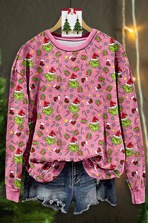 Christmas Grinch Print Sweatshirt