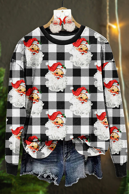 Cute Santa Plaid Print Sweatshirt