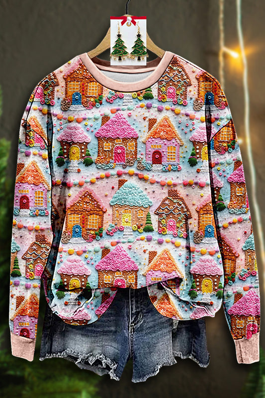 Christmas Gingerbread Houses Painting Print Sweatshirt