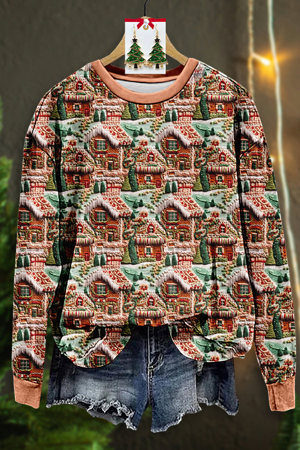 Christmas Cute Gingerbread Houses Print Sweatshirt