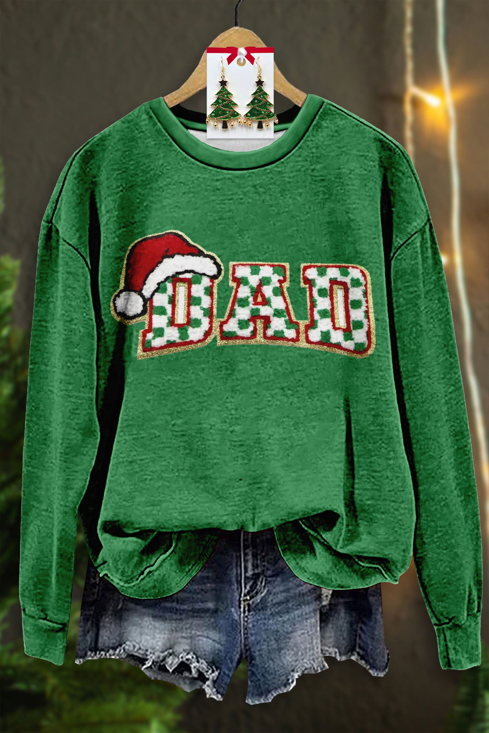 DAD Letter Christmas Hat Print Sweatshirt