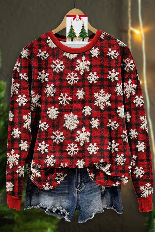 Christmas Snowflakes Plaid Print Sweatshirt