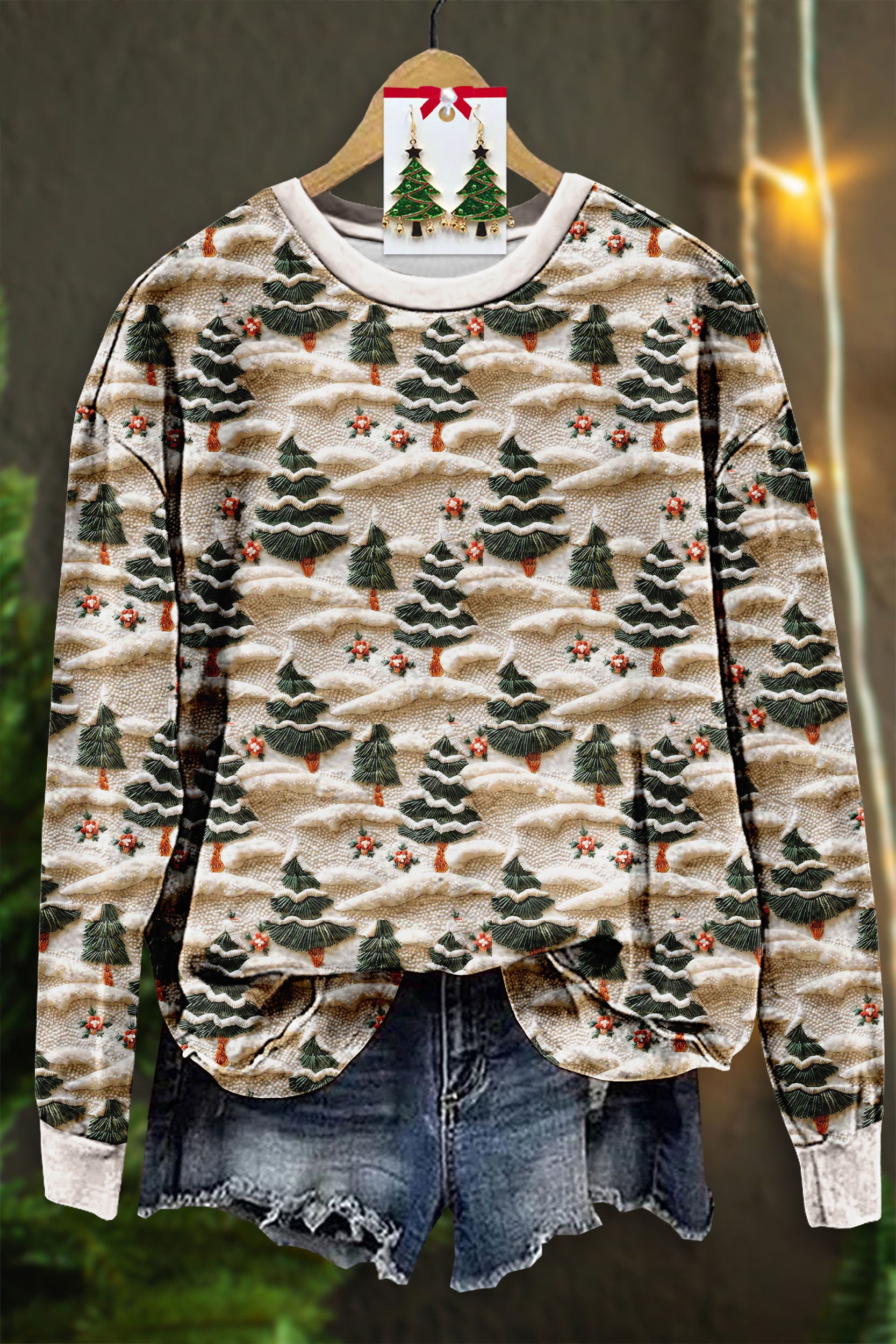 Christmas Snowy Trees Print Sweatshirt