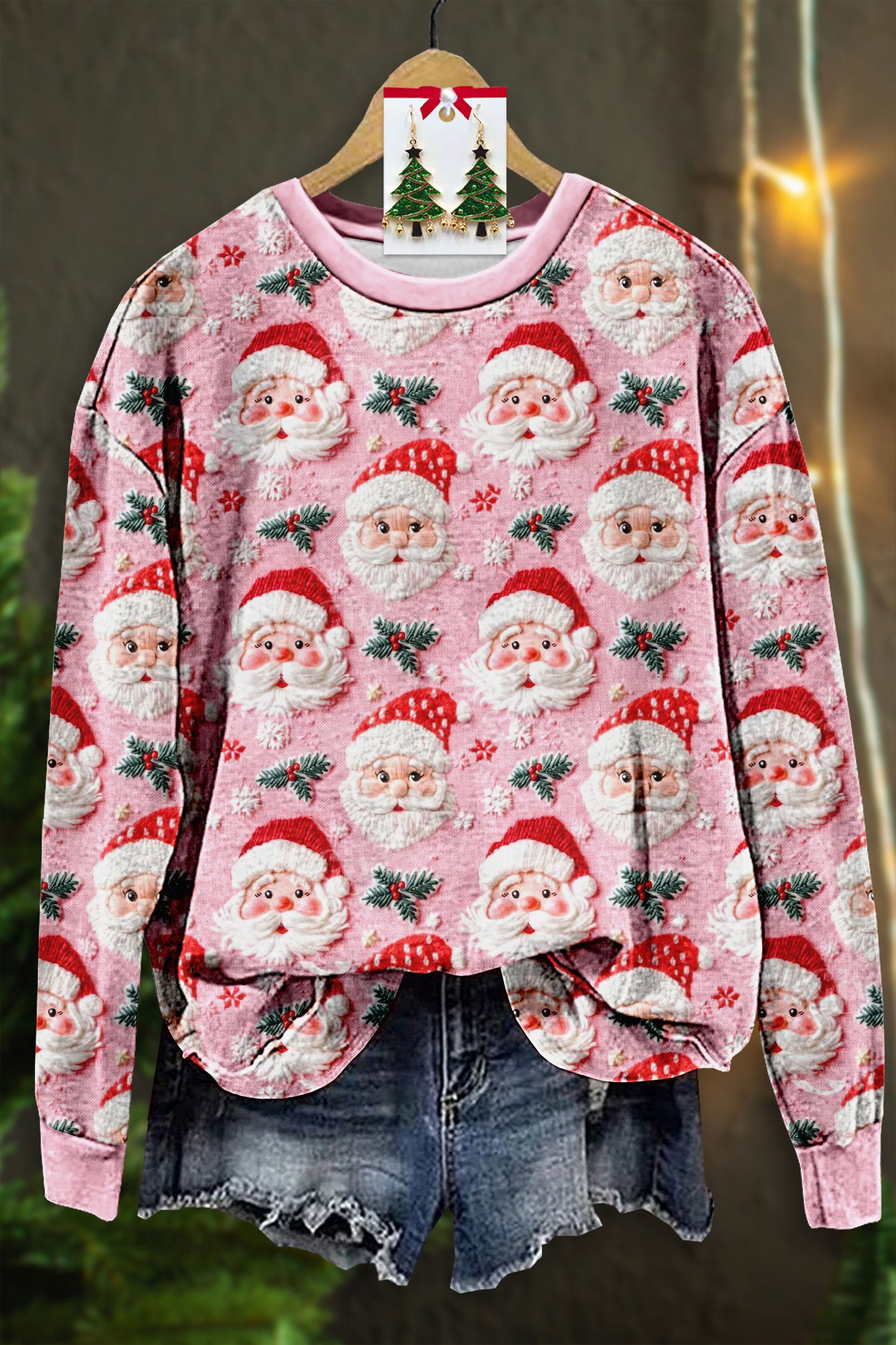 Pink Christmas Santas Print Sweatshirt