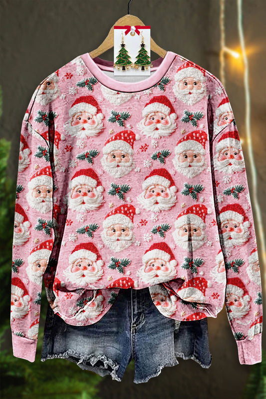 Pink Christmas Santas Print Sweatshirt