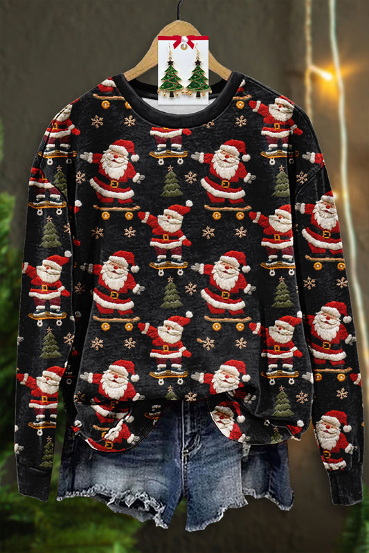 Christmas Santa Skateboard Print Sweatshirt