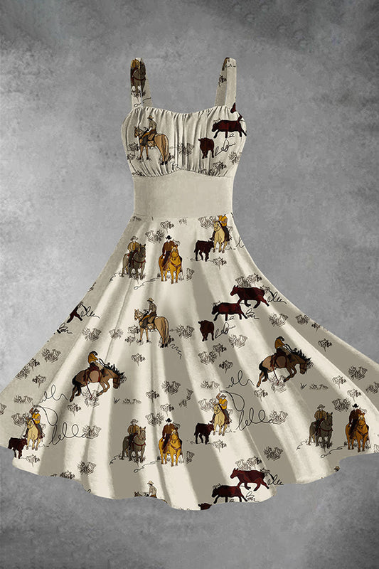 Women's Western Horse Art Print Backless Dress