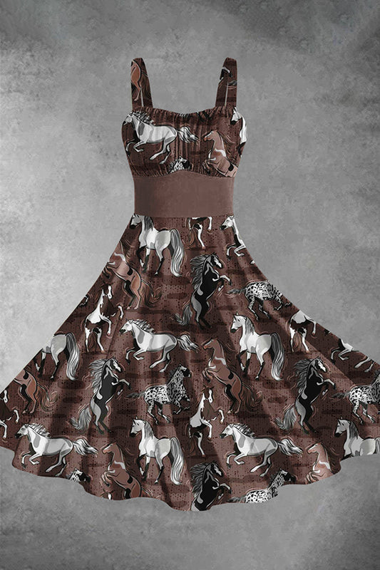 Women's Western Horse Art Print Backless Dress