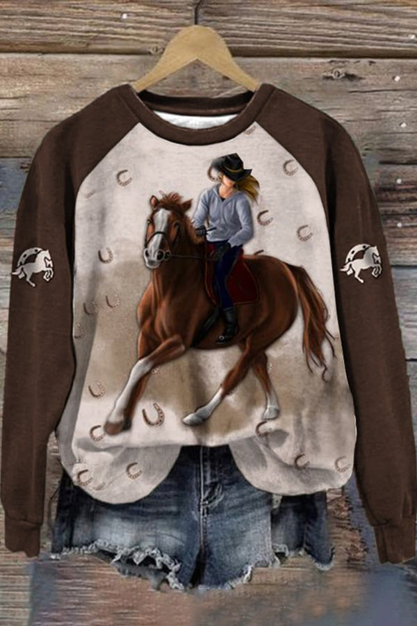 Women's Western Horse Print Sweatshirt