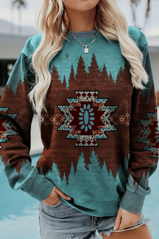 Women's Retro Western Geometric Print Casual Sweatshirt