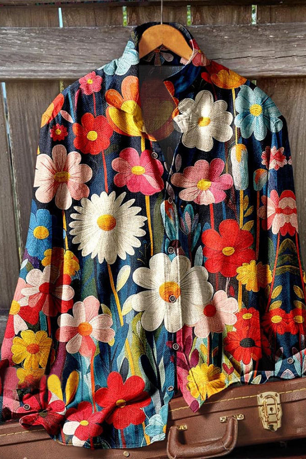 Colorful Flower Print Long Sleeve Shirt