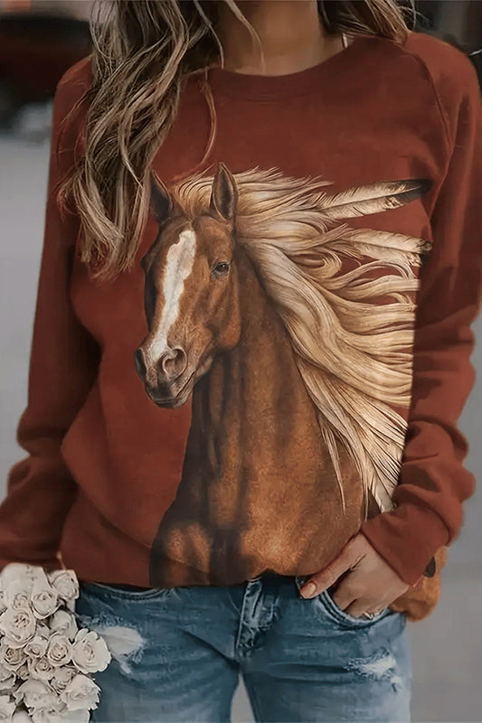 Women's Western Animal Horse Print Sweatshirt