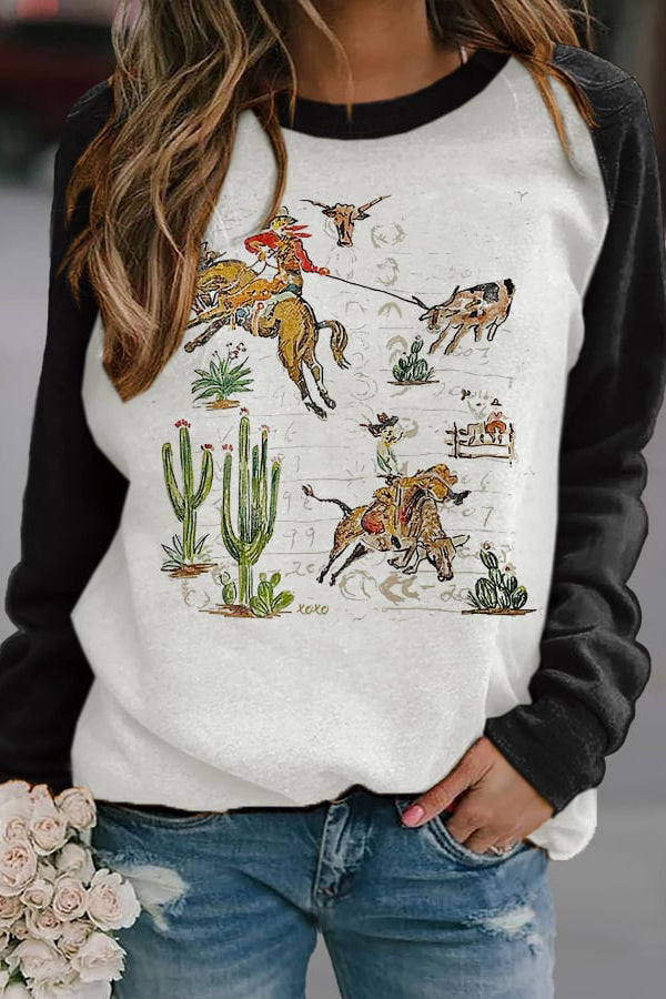 Women's Western Horse Print Casual Sweatshirt