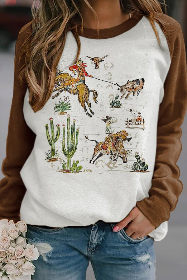 Women's Western Horse Print Casual Sweatshirt