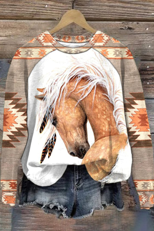 Women's Western Horse Print Sweatshirt