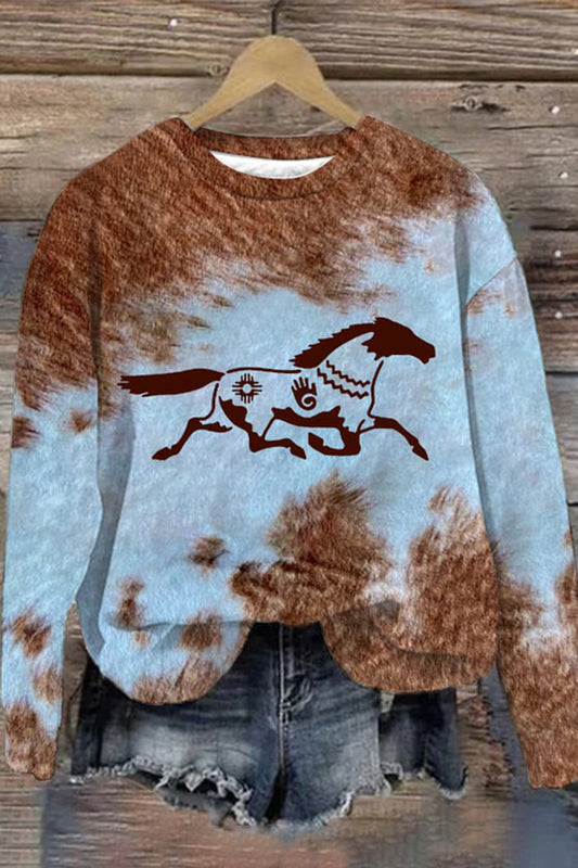 Women's Western Vintage Horse Print Sweatshirt