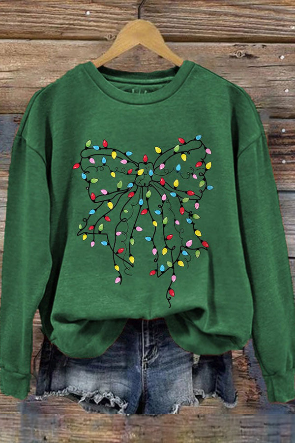 Women's Christmas Light Bow Print Sweatshirt