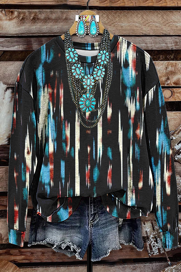 Western Abstract Print Sweatshirt