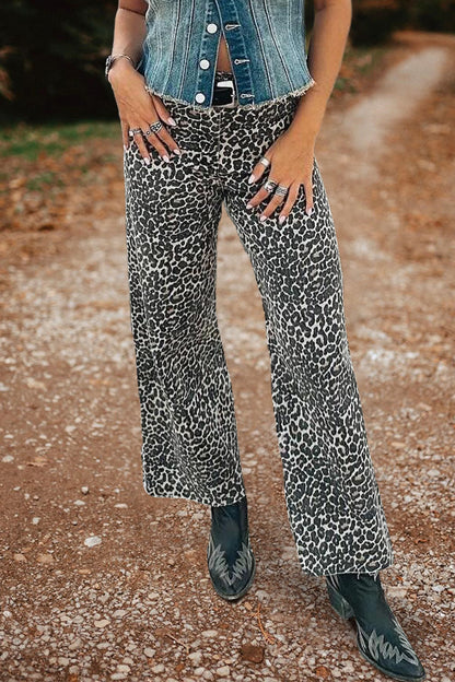 Leopard Print High Waisted Wide Leg Pants