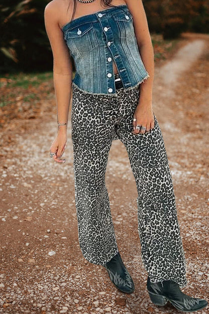 Leopard Print High Waisted Wide Leg Pants