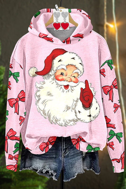 Bow Santa Print Hoodie